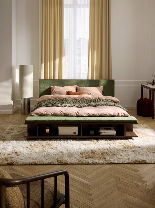 Clarenzo Wooden Bed Frame with Bench and Side Shelves