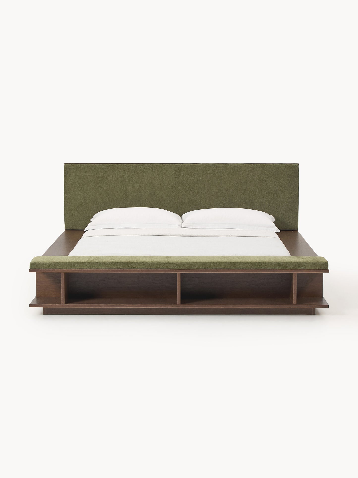 Clarenzo Wooden Bed Frame with Bench and Side Shelves