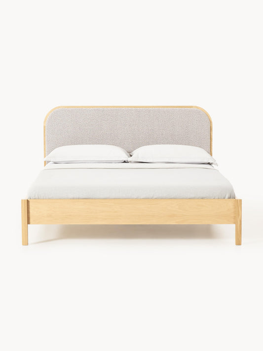 Jonseth Wooden Bed with Bouclé Headboard