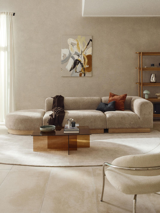 Natessia Modular Ottoman in Teddy Bouclé with Stool (Left/Right)
