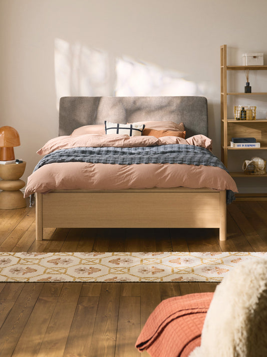 Santevo Wooden Bed with Drawers and Upholstered Headboard