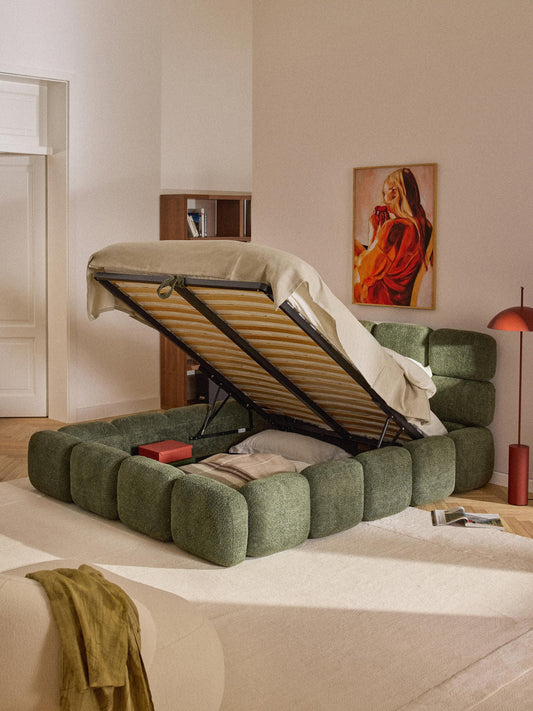 Taliska Upholstered Teddy Bouclé Bed with Storage
