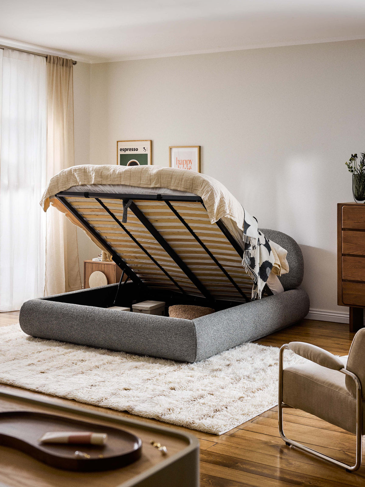 Alborea Upholstered Bouclé Bed with Storage