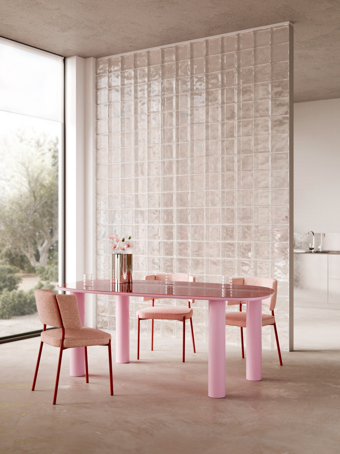 Benardo Organic Dining Table with Glass Top, 200 x 110 cm