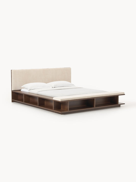Clarenzo Wooden Bed Frame with Bench and Side Shelves