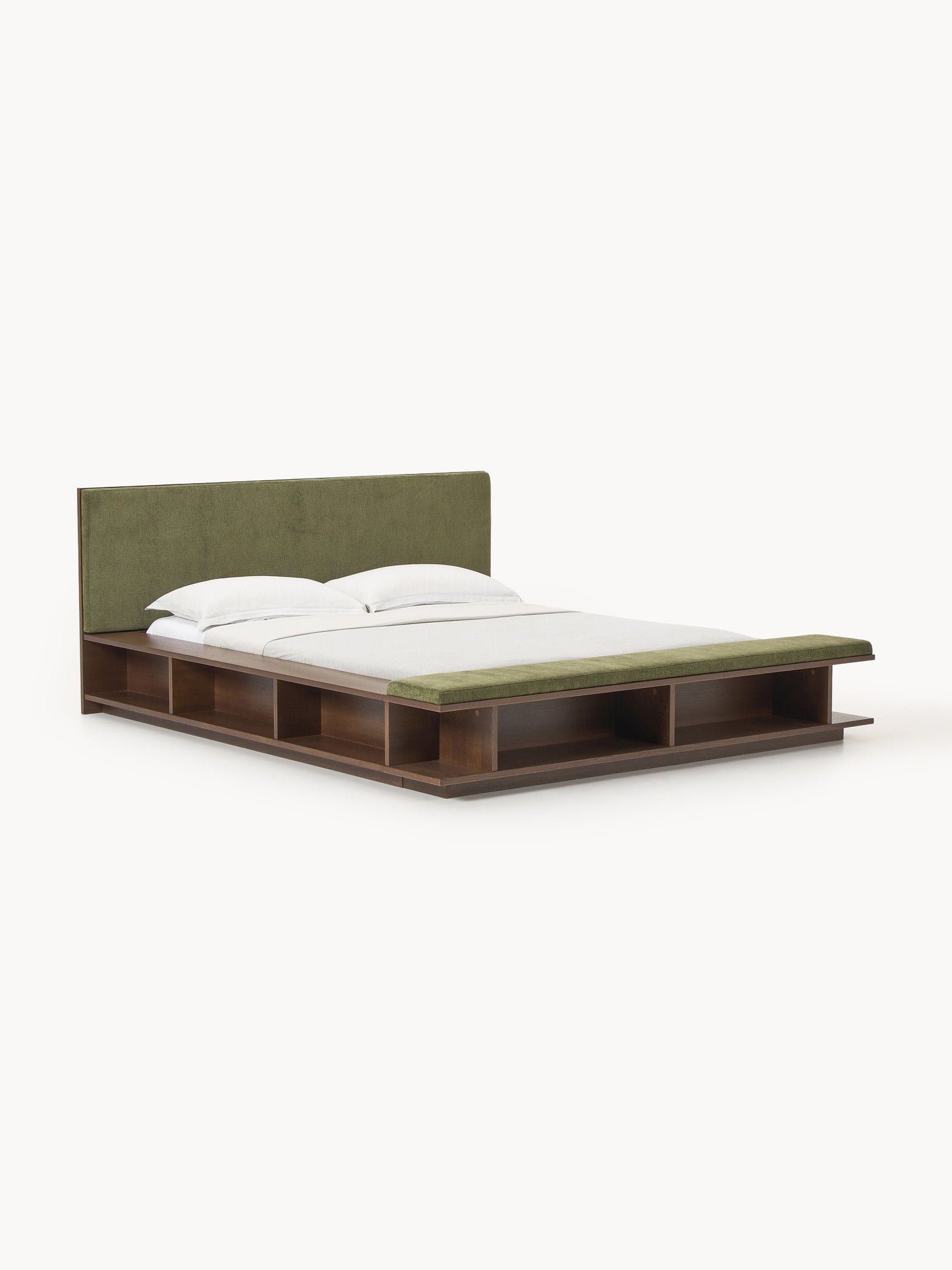 Clarenzo Wooden Bed Frame with Bench and Side Shelves