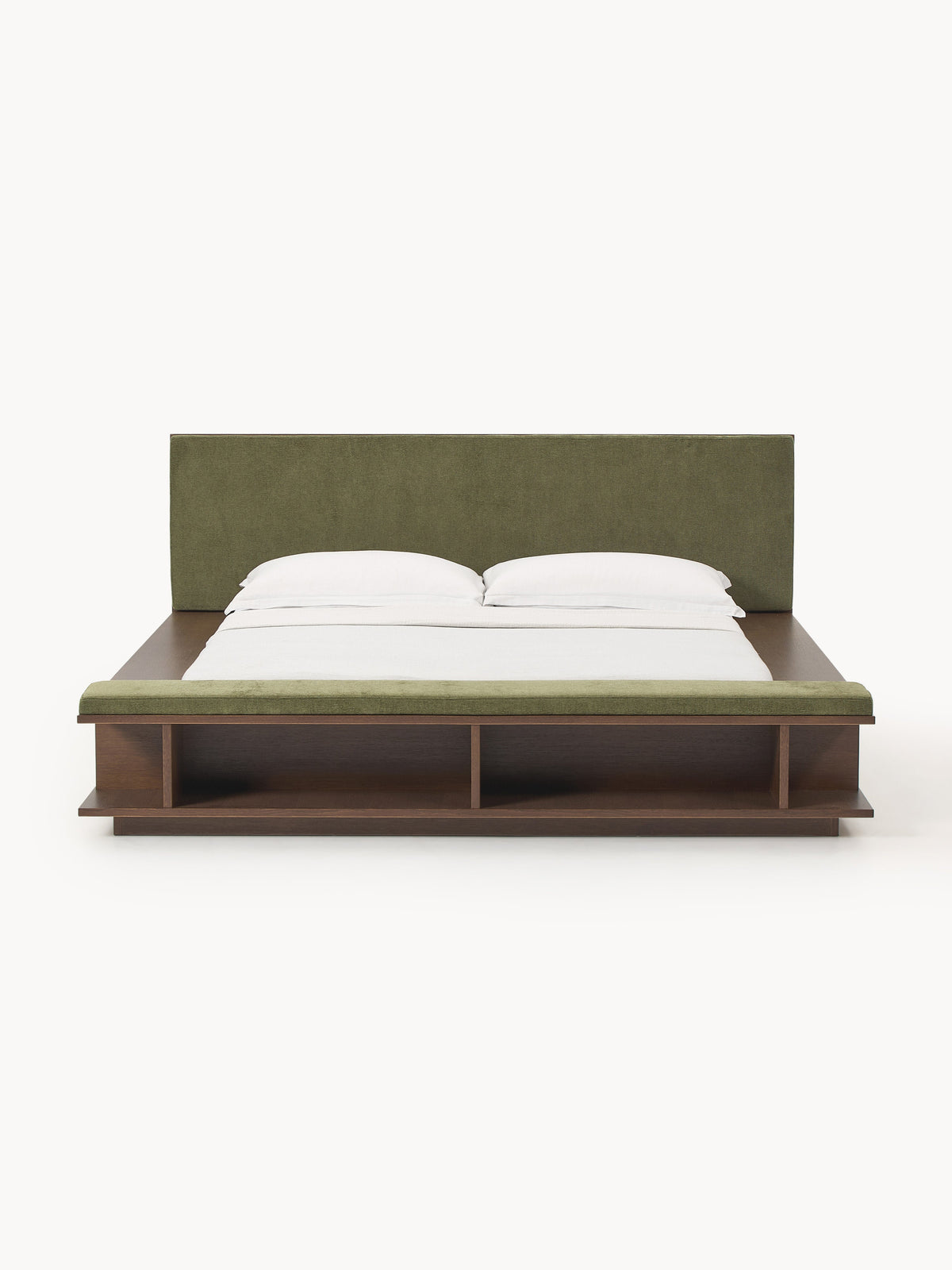 Clarenzo Wooden Bed Frame with Bench and Side Shelves