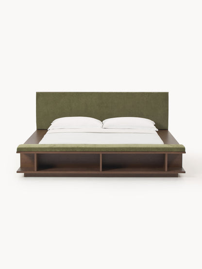 Clarenzo Wooden Bed Frame with Bench and Side Shelves