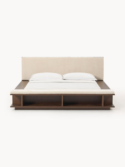 Clarenzo Wooden Bed Frame with Bench and Side Shelves