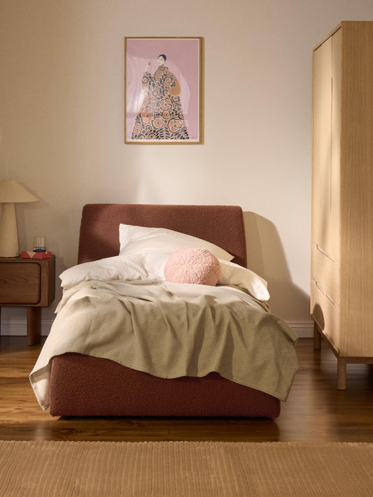 Clonvera Bouclé Single Bed with Storage