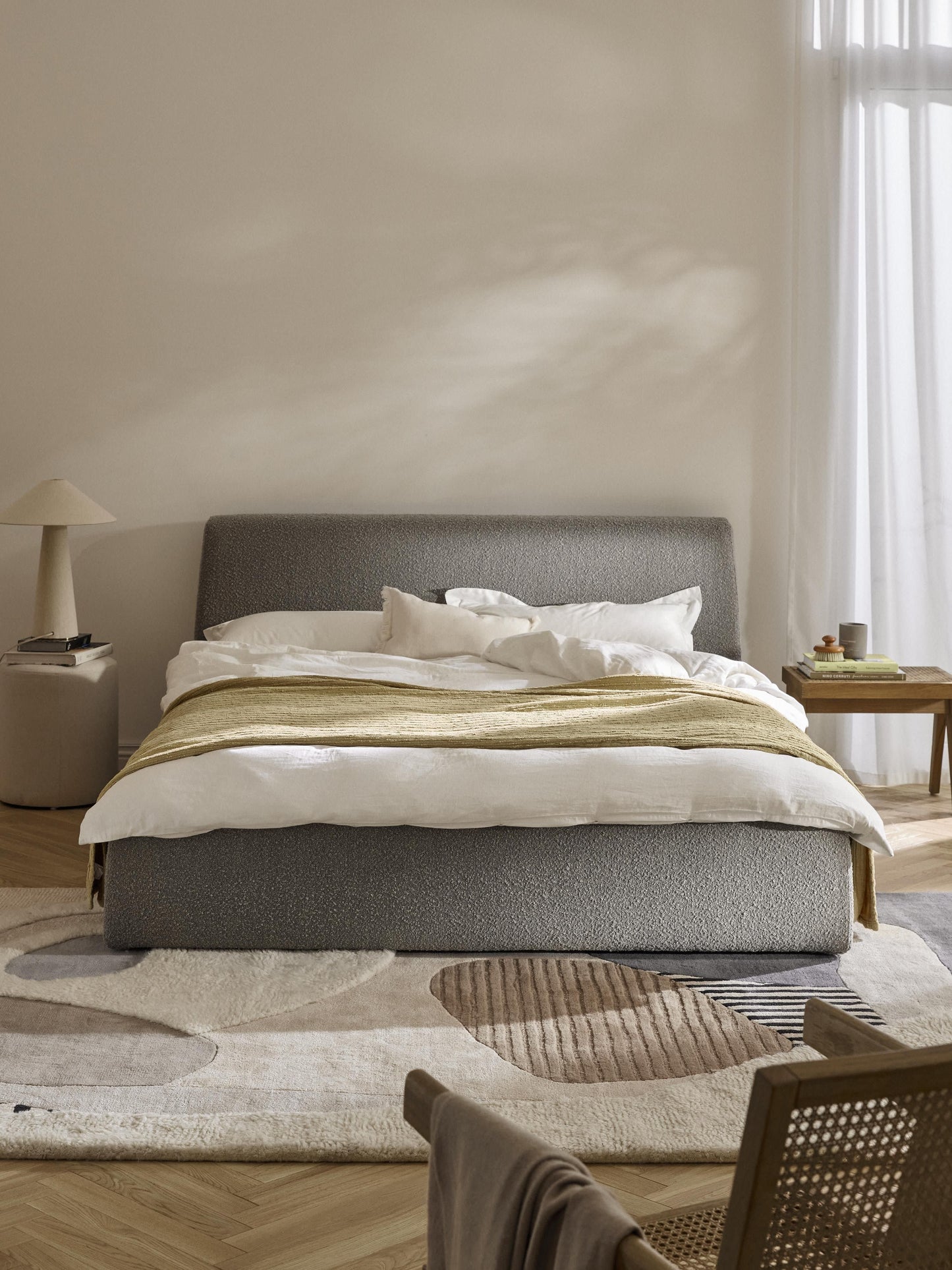 Clonvera Upholstered Bouclé Bed with Storage