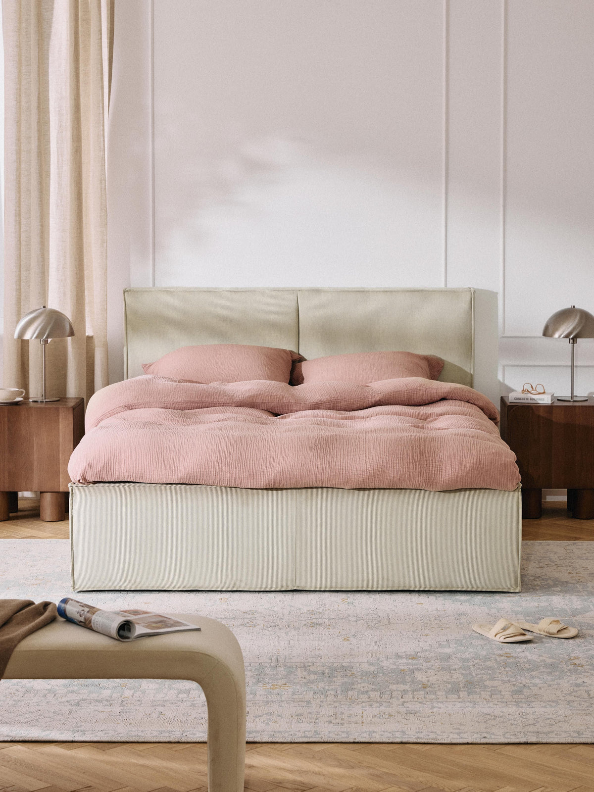 Dravena Upholstered Bed in Corduroy