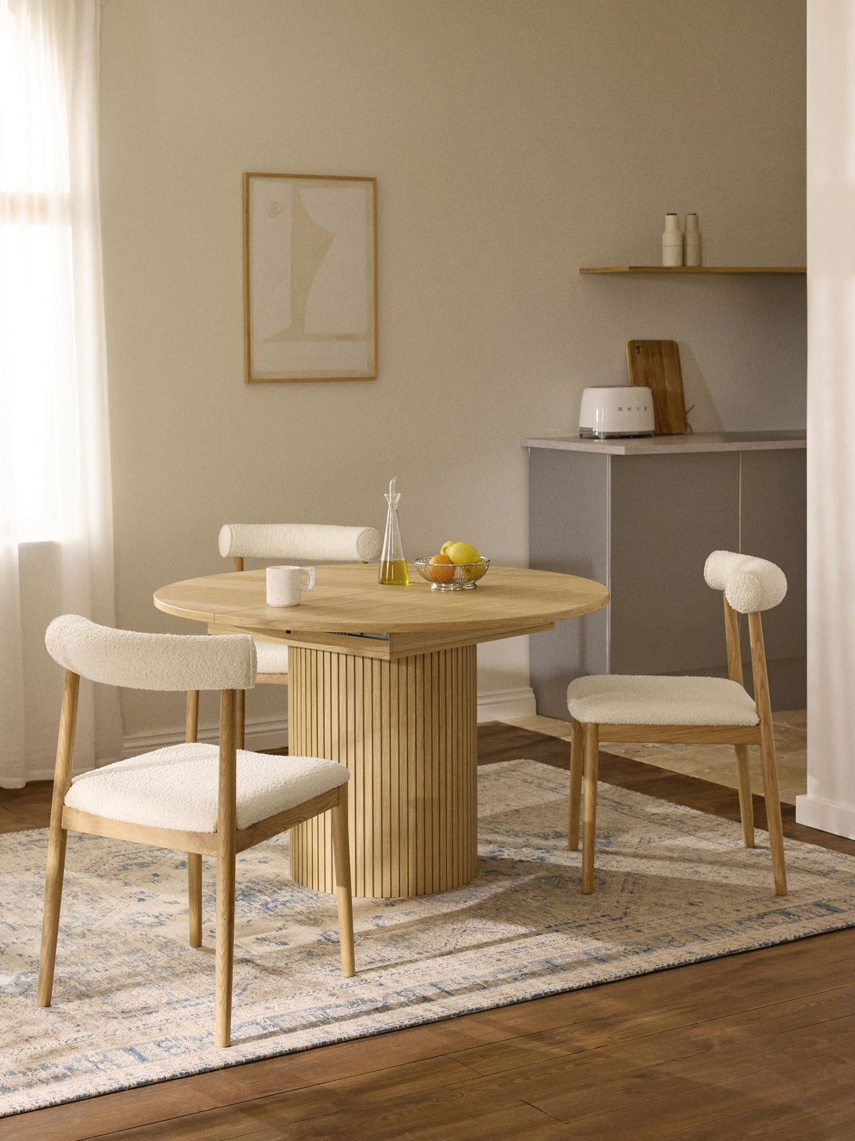 Filenzo Extendable Dining Table with Grooved Texture, 120 - 160 x 75 cm
