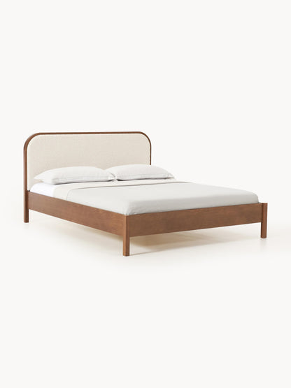 Jonseth Wooden Bed with Bouclé Headboard
