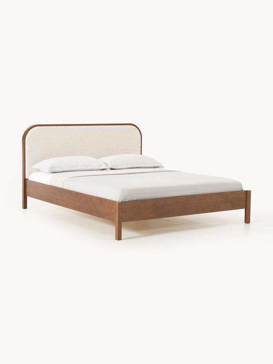 Jonseth Wooden Bed with Bouclé Headboard