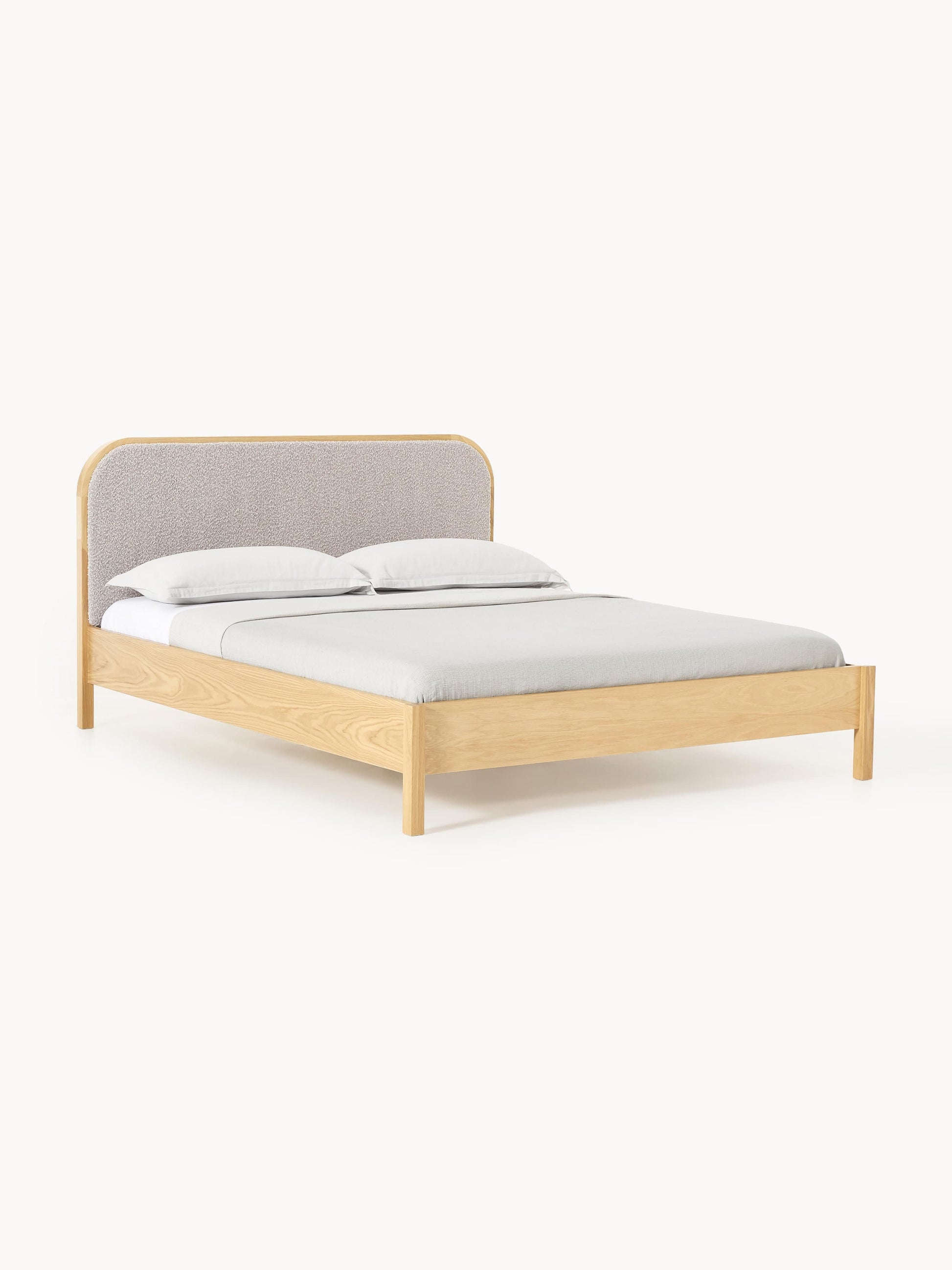 Jonseth Wooden Bed with Bouclé Headboard