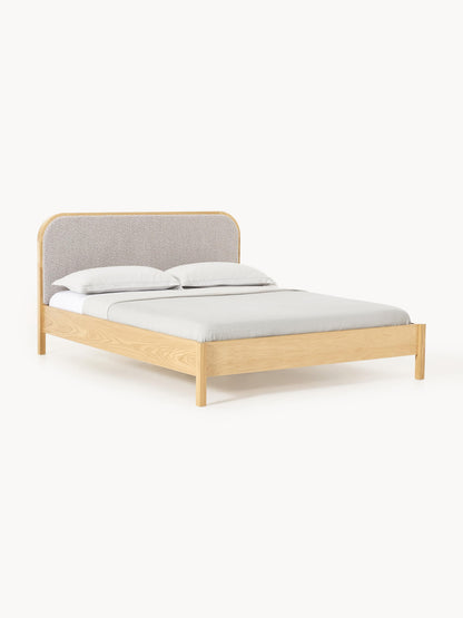 Jonseth Wooden Bed with Bouclé Headboard