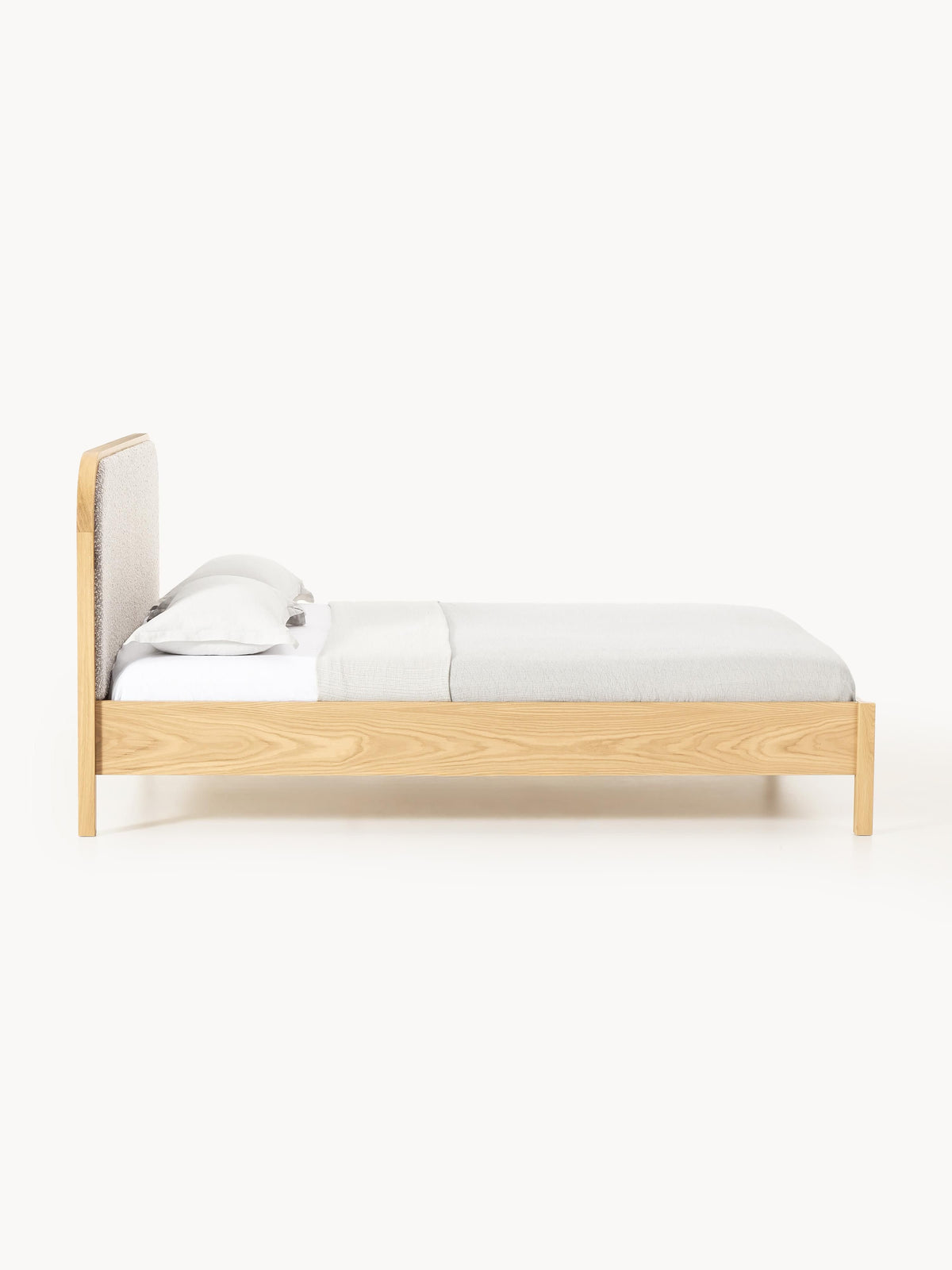 Jonseth Wooden Bed with Bouclé Headboard