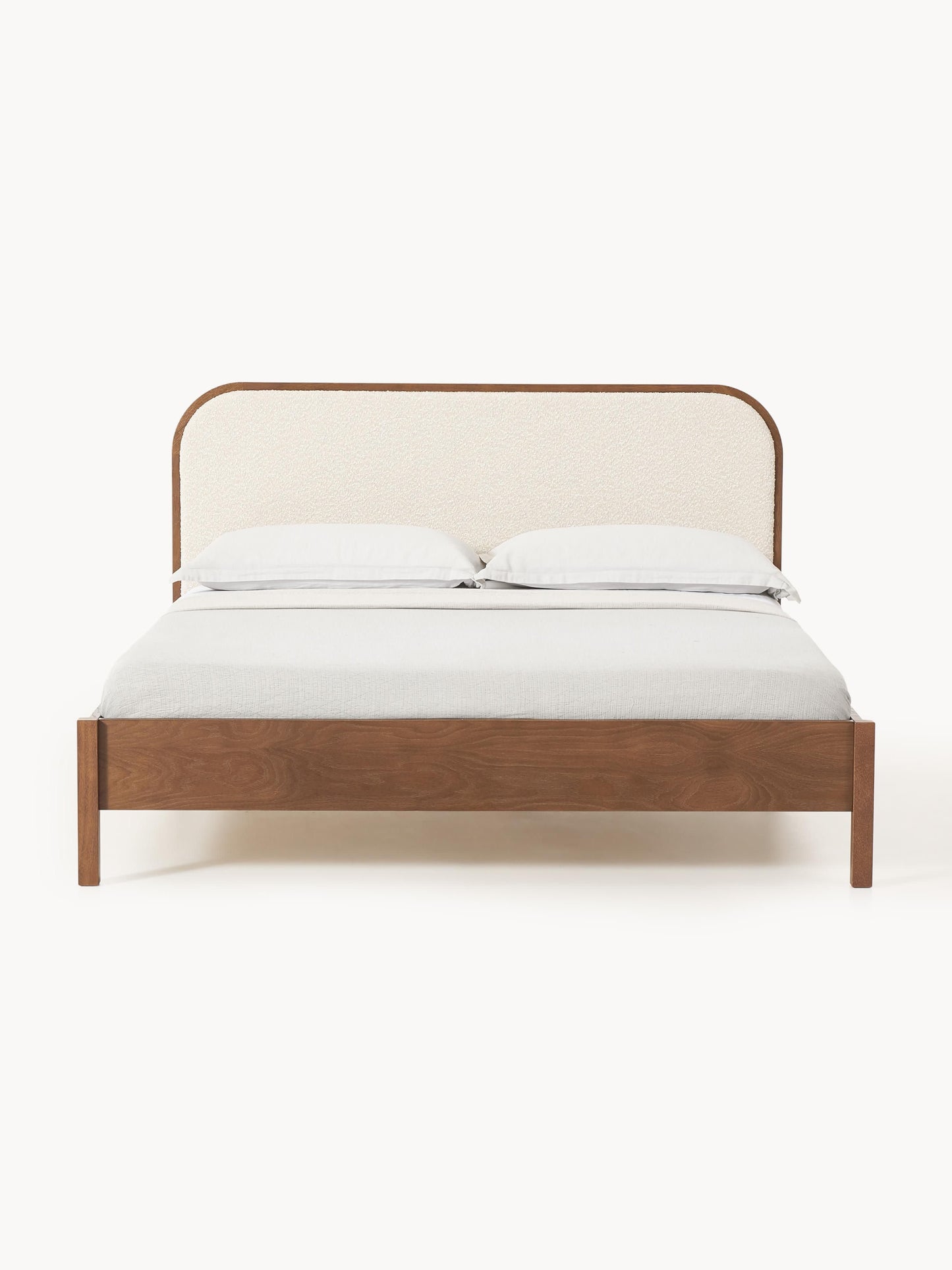 Jonseth Wooden Bed with Bouclé Headboard