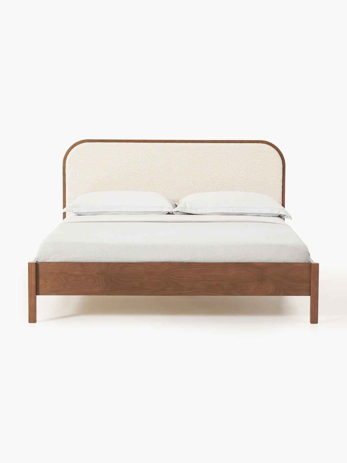 Jonseth Wooden Bed with Bouclé Headboard