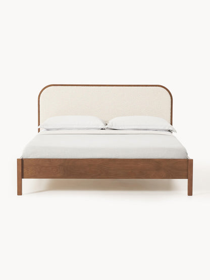 Jonseth Wooden Bed with Bouclé Headboard