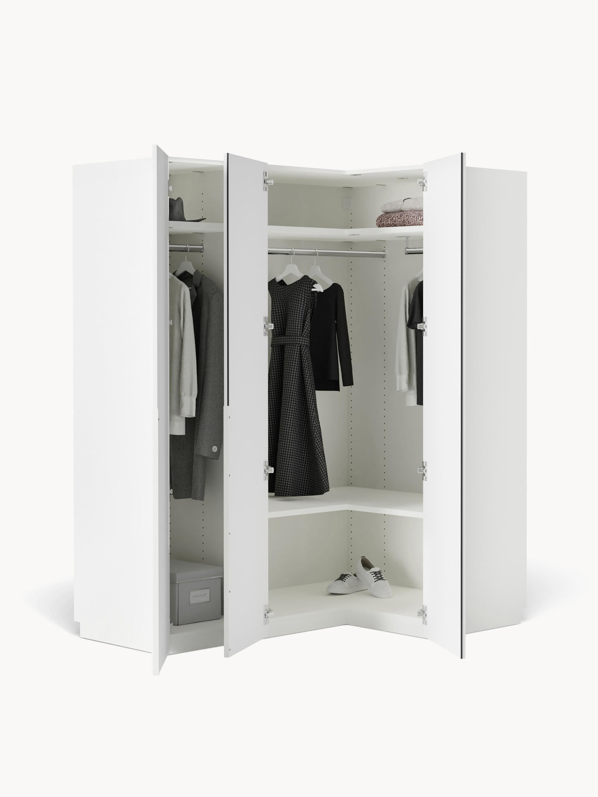 Leandro Modular Corner Wardrobe, 165 cm Wide, in Various Sizes