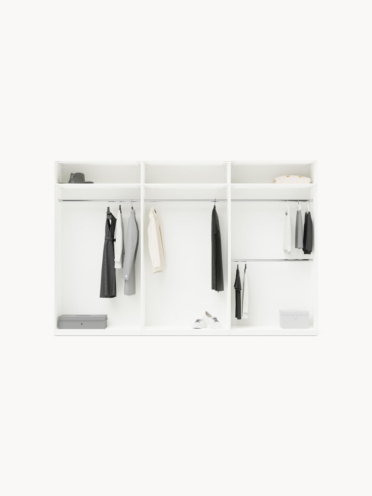 Leandro Modular Hinged-Door Wardrobe, 300 cm Wide, in Various Sizes