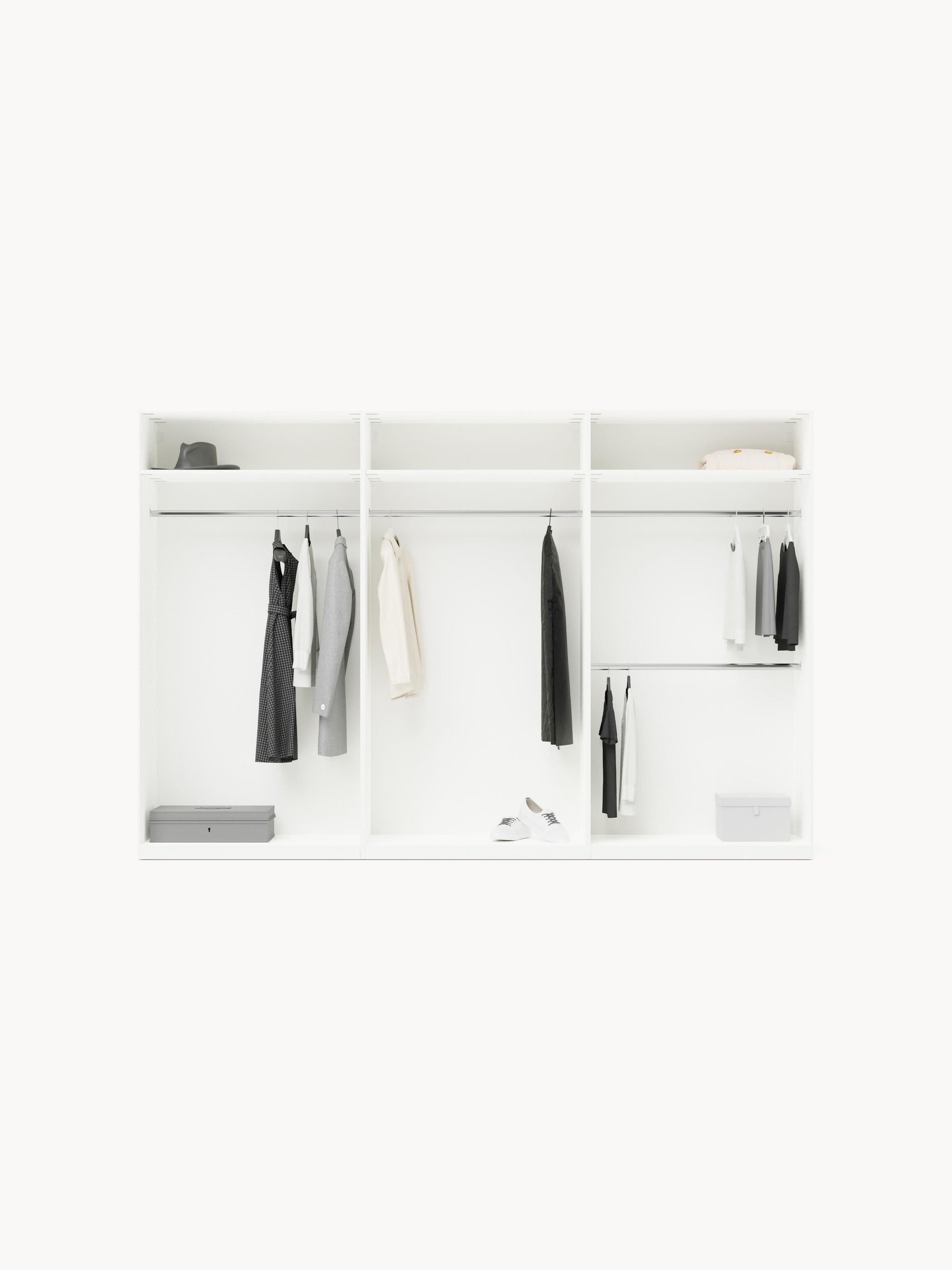 Leandro Modular Hinged-Door Wardrobe, 300 cm Wide, in Various Sizes