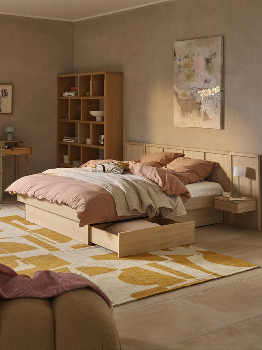 Nanvelo Wooden Bed with Headboard and Bedside Tables