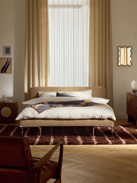 Olindra Bouclé Upholstered Bed with Metal Legs
