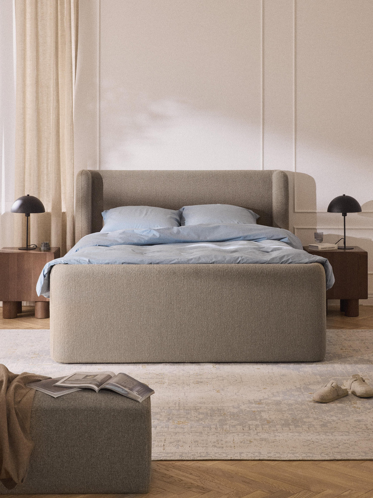 Perlora Bouclé Box Spring Bed with Storage