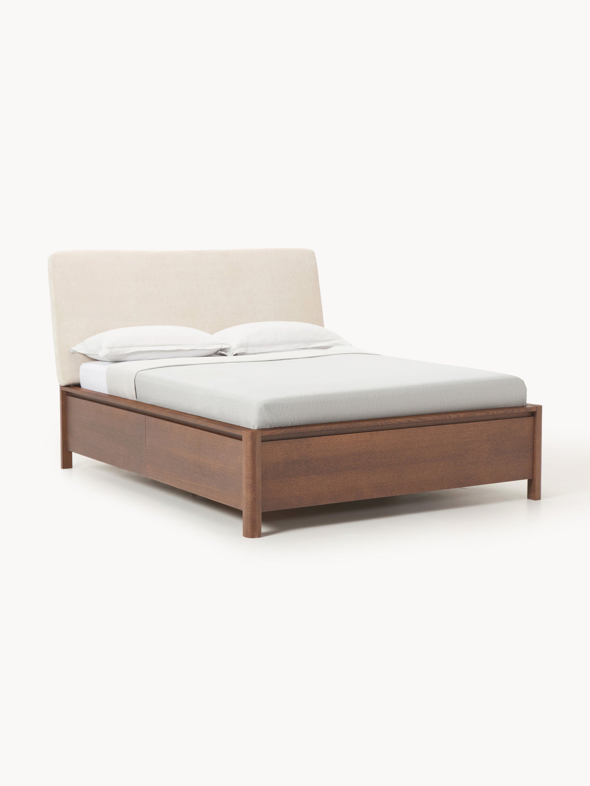 Santevo Wooden Bed with Drawers and Upholstered Headboard