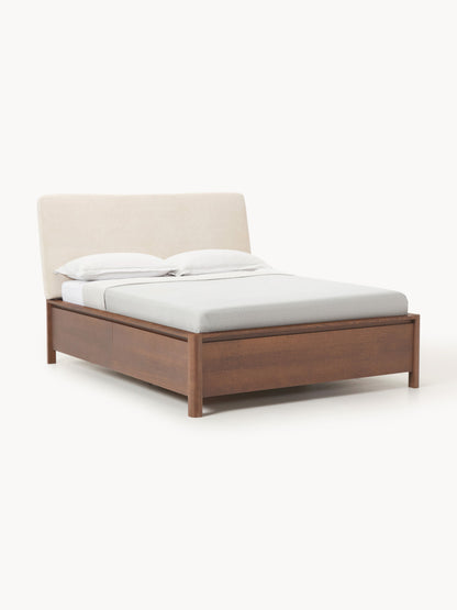 Santevo Wooden Bed with Drawers and Upholstered Headboard
