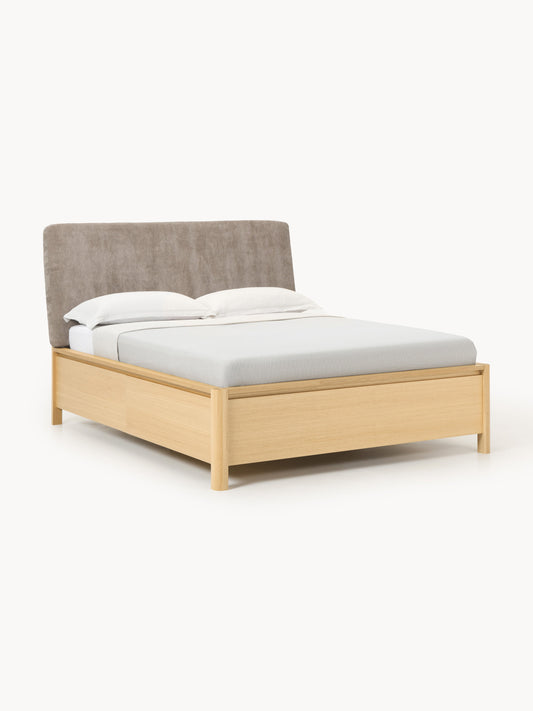 Santevo Wooden Bed with Drawers and Upholstered Headboard