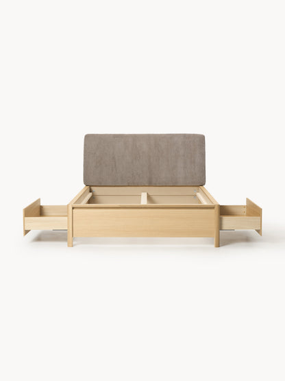 Santevo Wooden Bed with Drawers and Upholstered Headboard