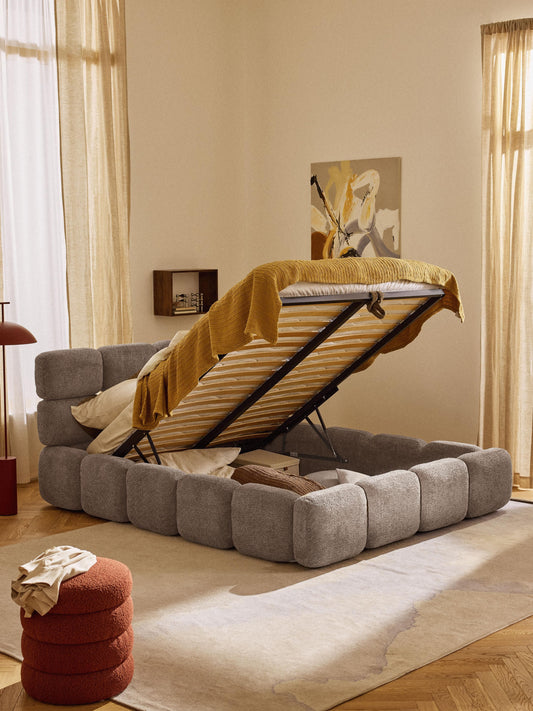 Taliska Upholstered Teddy Bouclé Bed with Storage