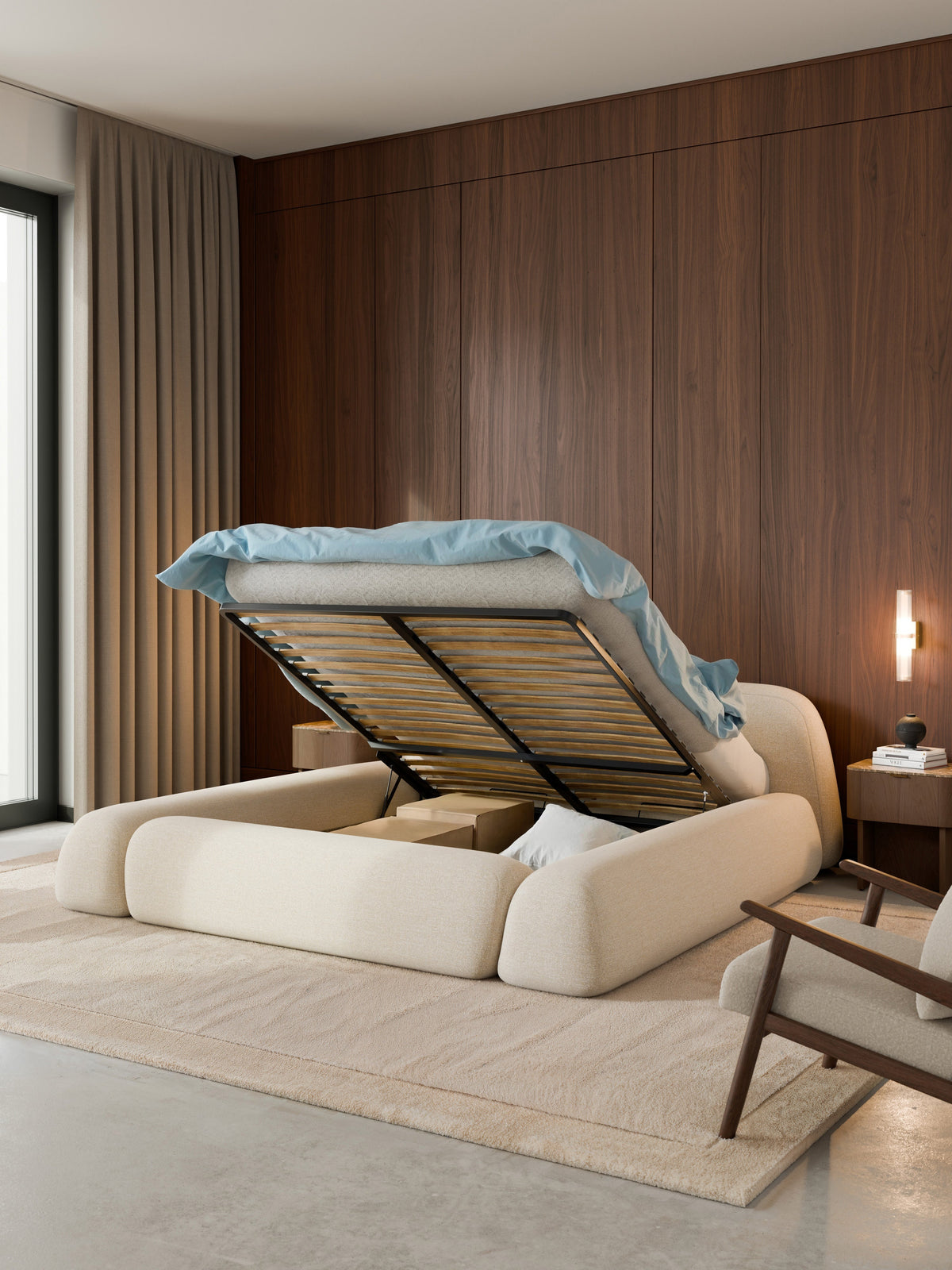 Wolnera Bouclé Upholstered Bed with Storage