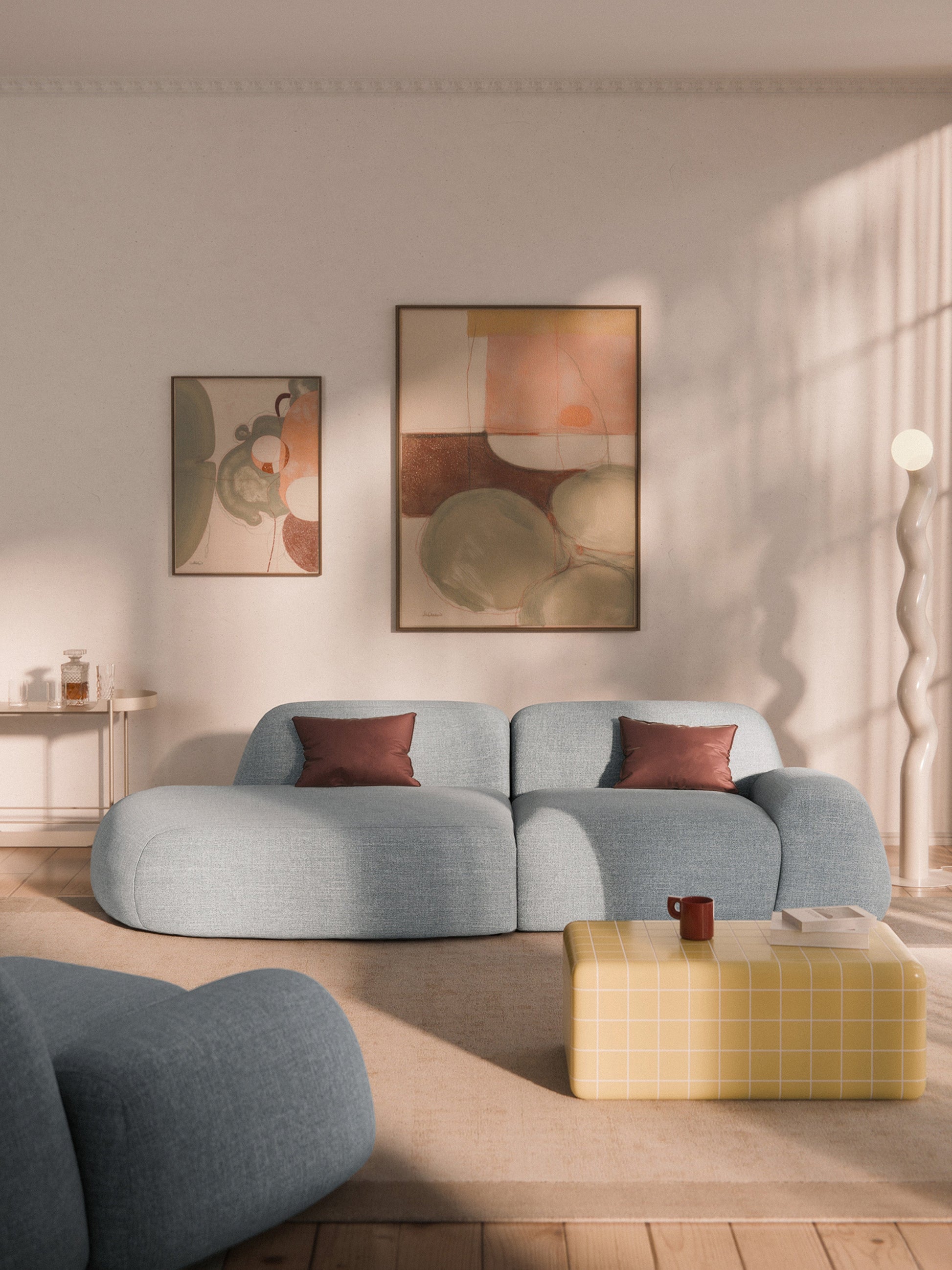 Wolnera Modular Bouclé Chaise (3-Seater)