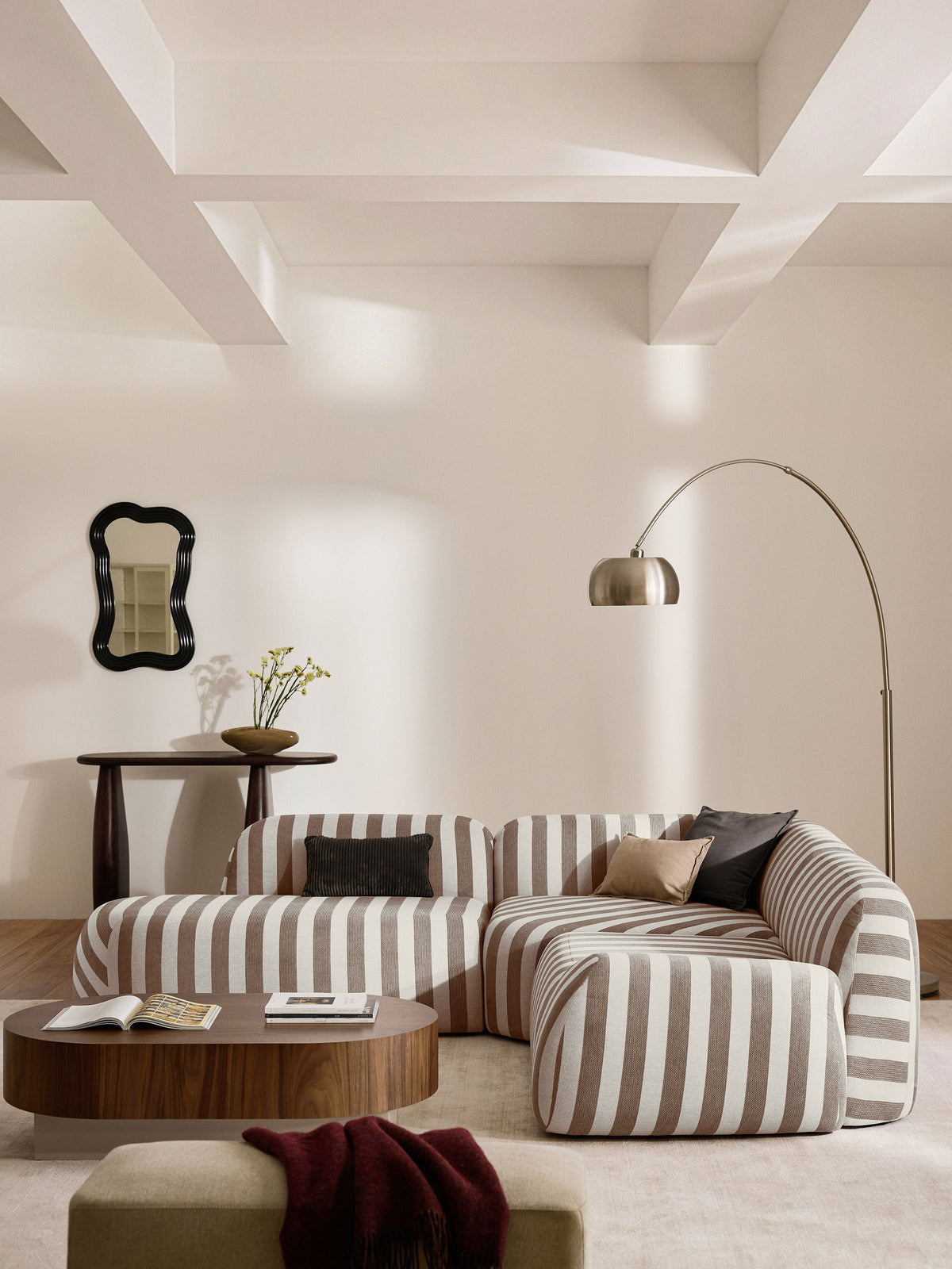 Wolnera Modular Striped Corner Sofa with Chaise Longue (4-Seater)