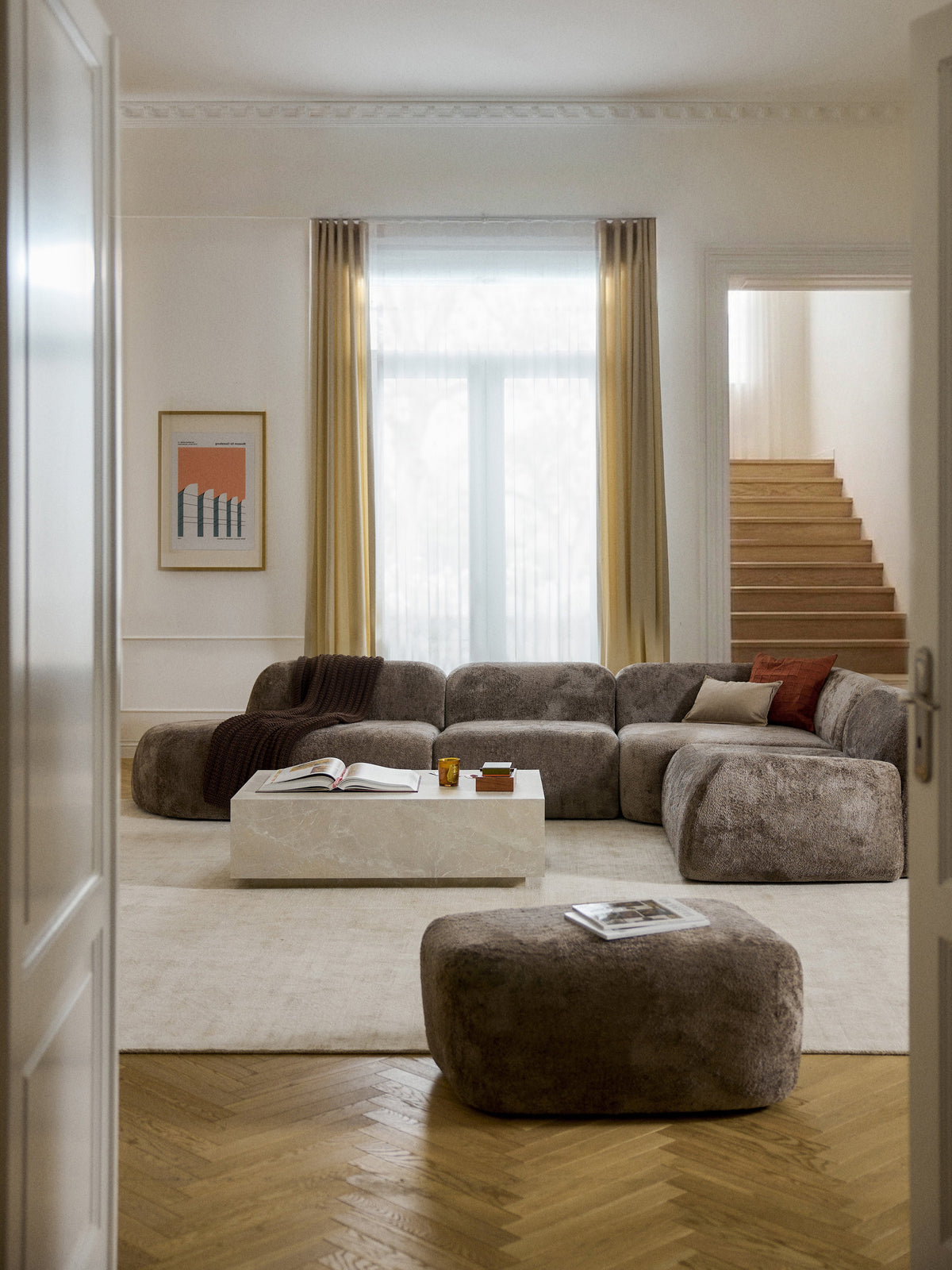 Wolnera XL Modular Teddy Bouclé Corner Sofa with Chaise Longue